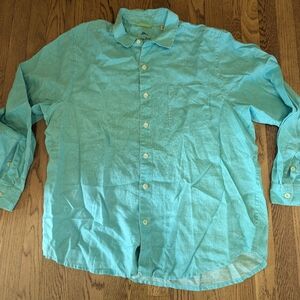 Tommy Bahama Men's XL Button Down Long Sleeve Aqua Blue Linen Shirt Casual